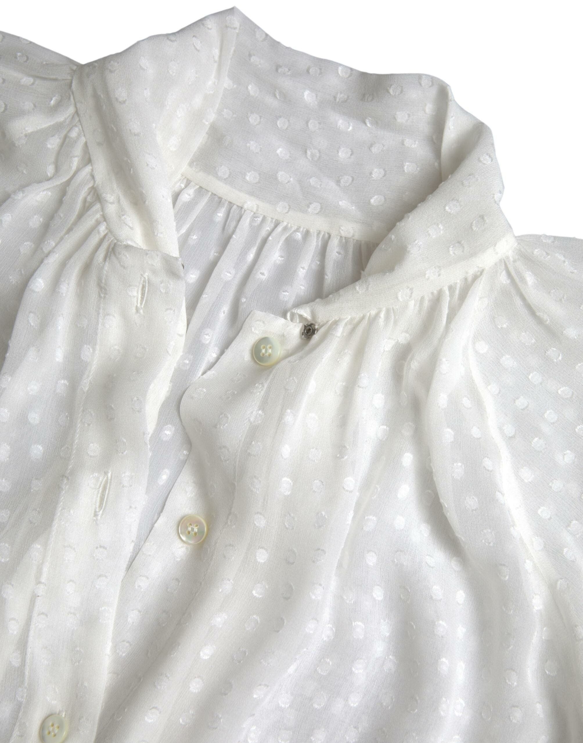 Dolce & Gabbana White Silk Sheer Tied Neck Polka Dots Blouse -   -  Dolce & Gabbana.