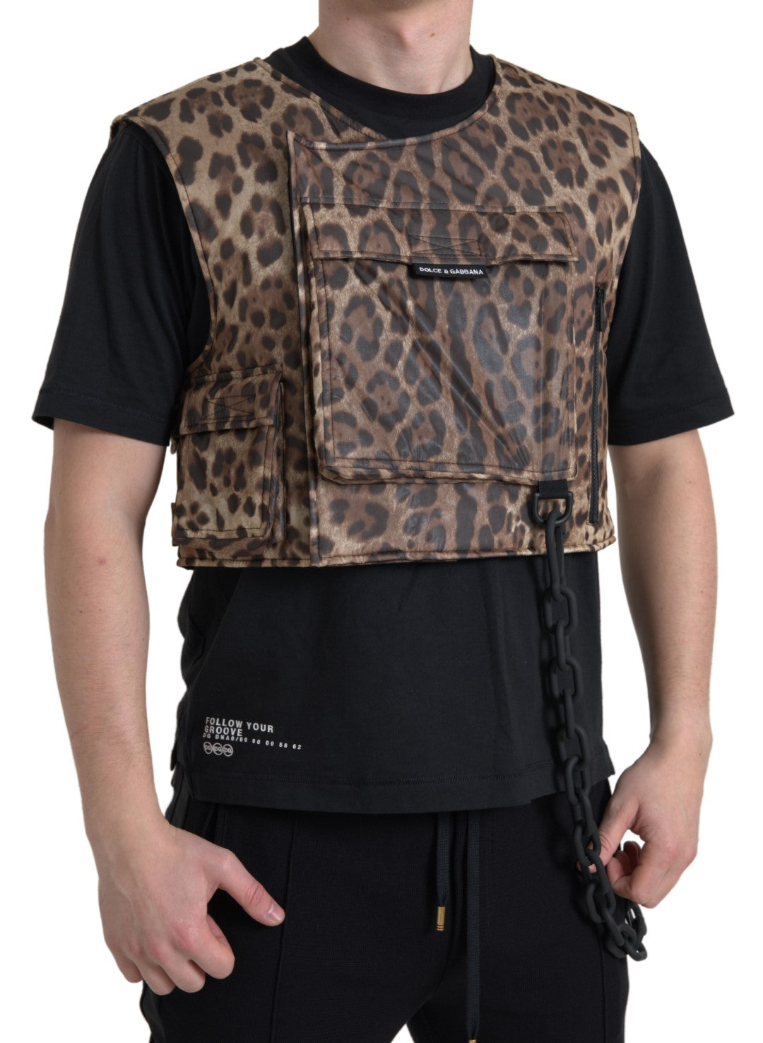 Dolce & Gabbana Brown Leopard Silk Sleeveless Sportswear -  Vests for Men Suits -  Dolce & Gabbana.