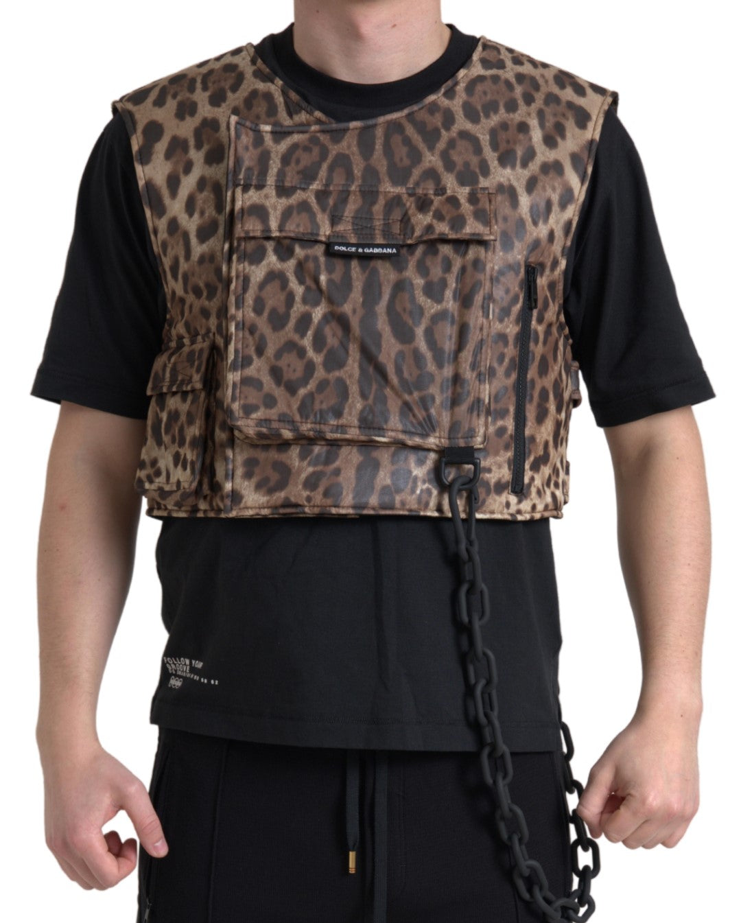Dolce & Gabbana Brown Leopard Silk Sleeveless Sportswear -  Vests for Men Suits -  Dolce & Gabbana.