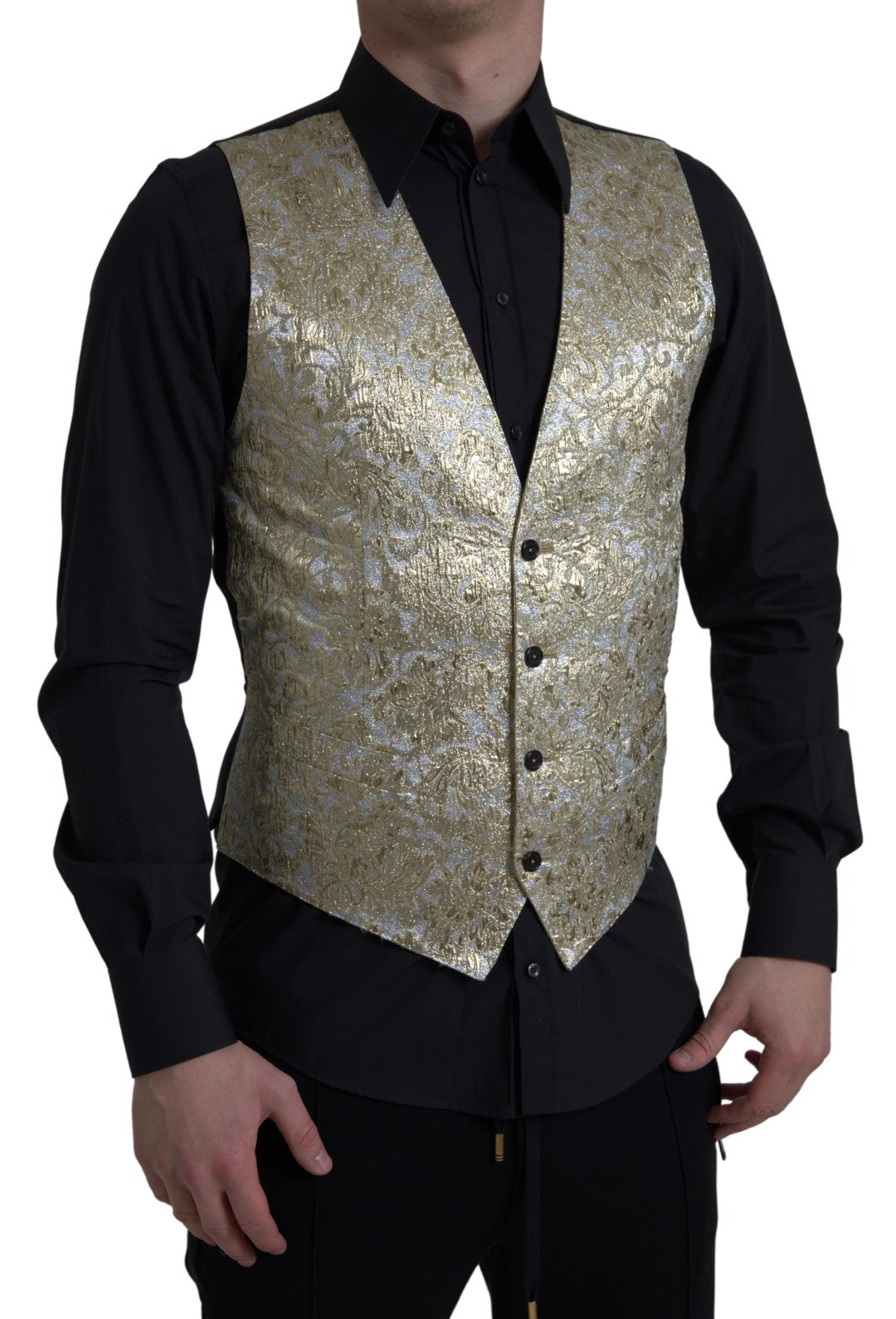 Dolce & Gabbana Floral Jacquard Waistcoat Formal Gold Vest -  Vests for Men Suits -  Dolce & Gabbana.