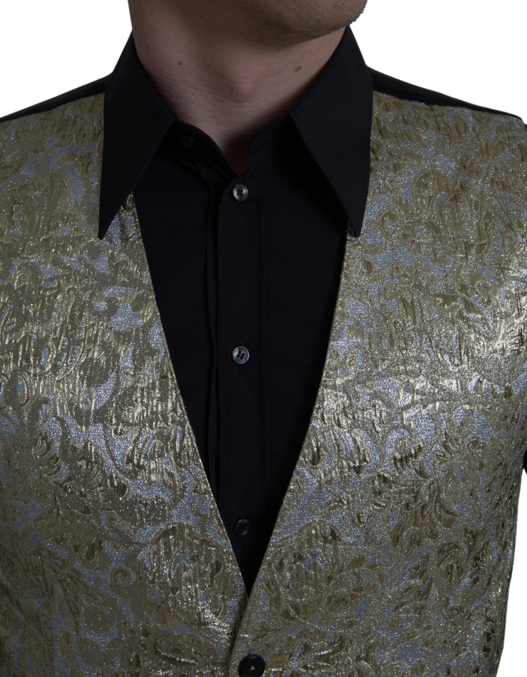 Dolce & Gabbana Floral Jacquard Waistcoat Formal Gold Vest -  Vests for Men Suits -  Dolce & Gabbana.