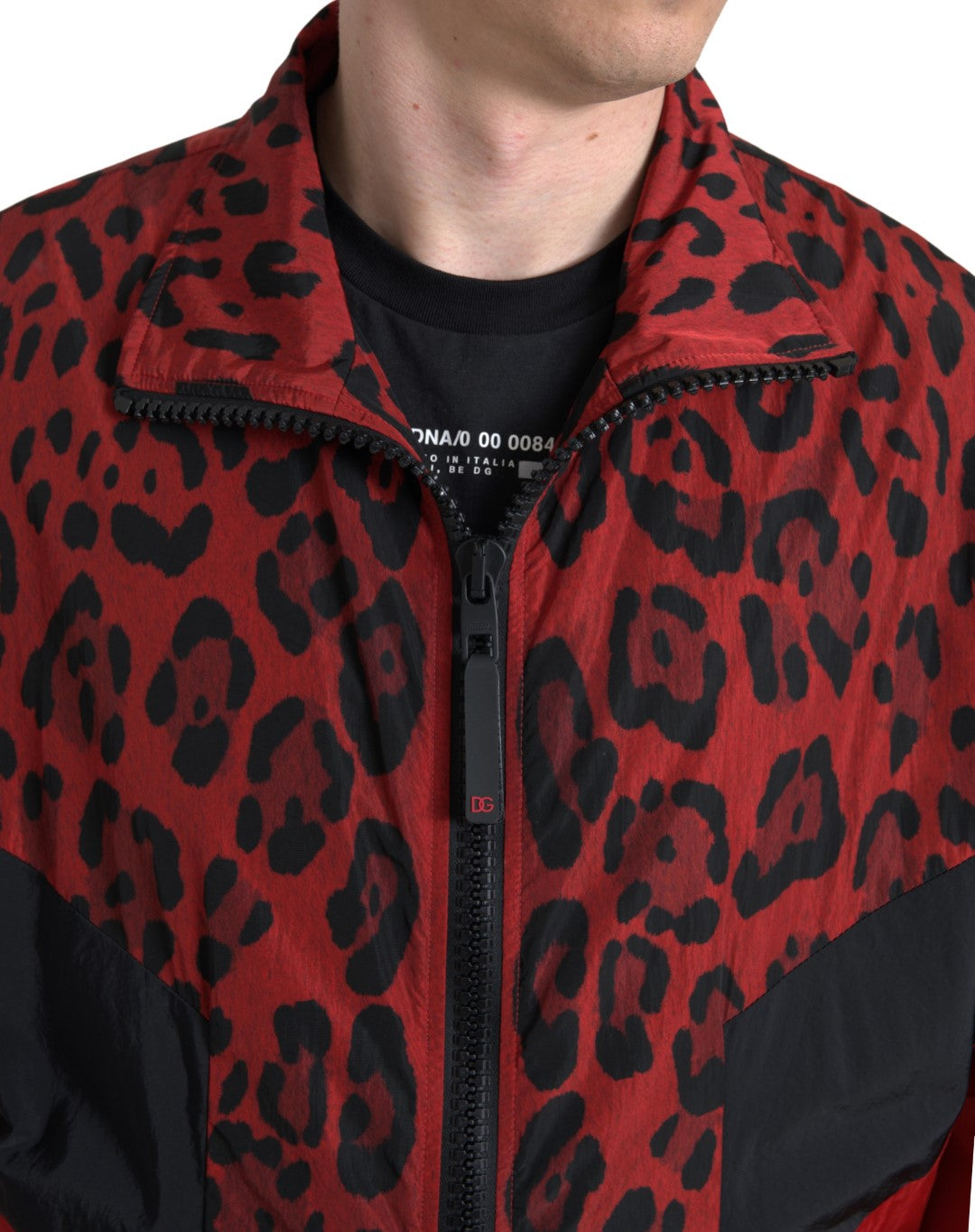 Dolce & Gabbana Red Leopard Nylon Full Zip Sweater -   -  Dolce & Gabbana.