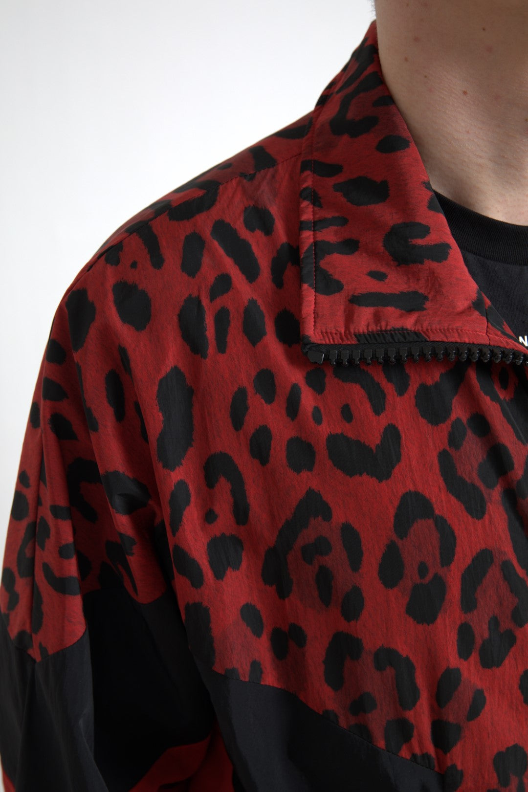 Dolce & Gabbana Red Leopard Nylon Full Zip Sweater -   -  Dolce & Gabbana.
