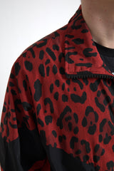 Dolce & Gabbana Red Leopard Nylon Full Zip Sweater -   -  Dolce & Gabbana.