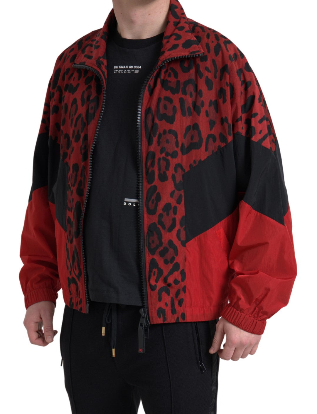 Dolce & Gabbana Red Leopard Nylon Full Zip Sweater -   -  Dolce & Gabbana.