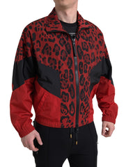 Dolce & Gabbana Red Leopard Nylon Full Zip Sweater -   -  Dolce & Gabbana.
