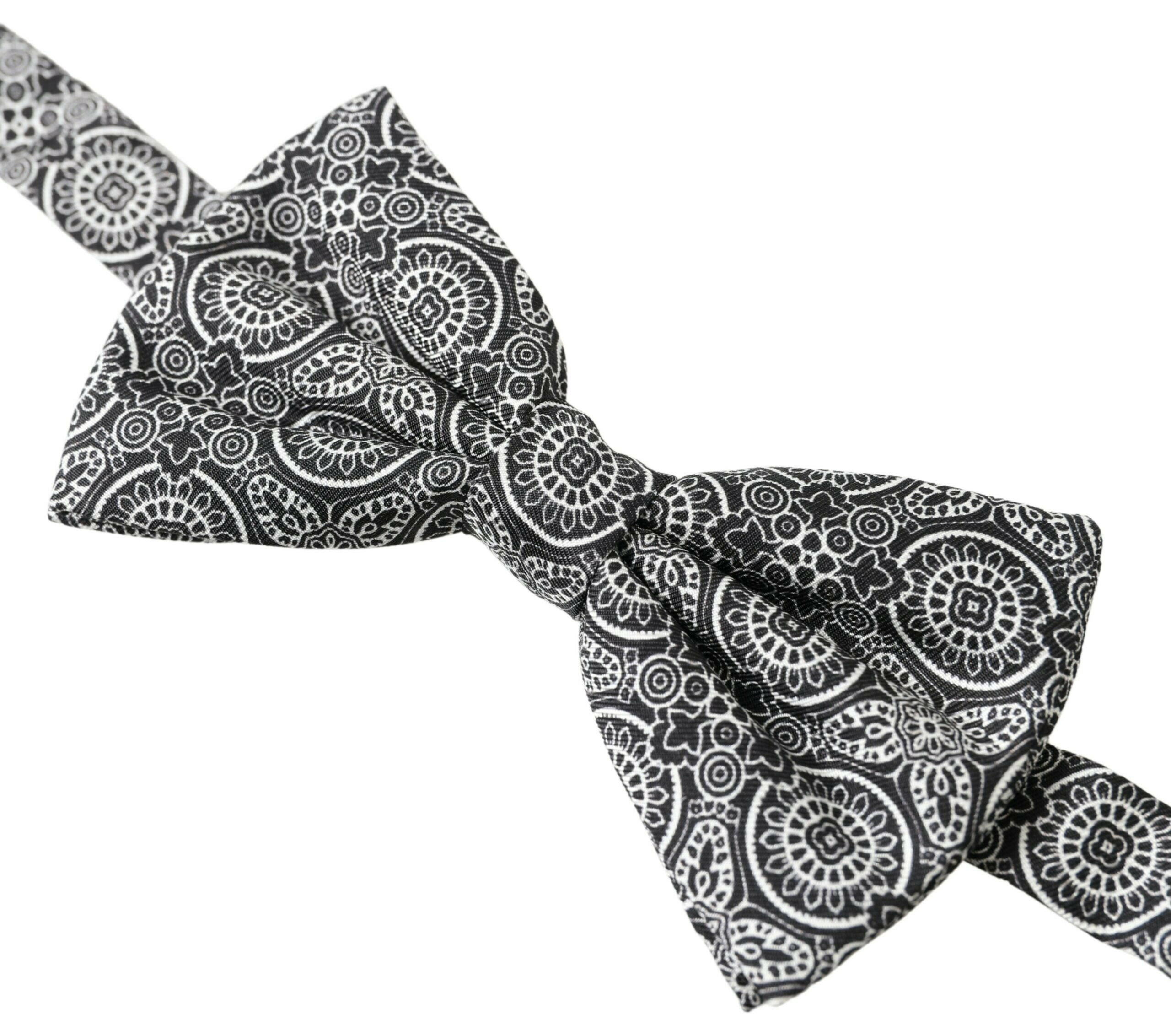 Dolce & Gabbana Black White Pattern Adjustable Neck Papillon Bow Tie -  Neckties, Men -  Dolce & Gabbana.