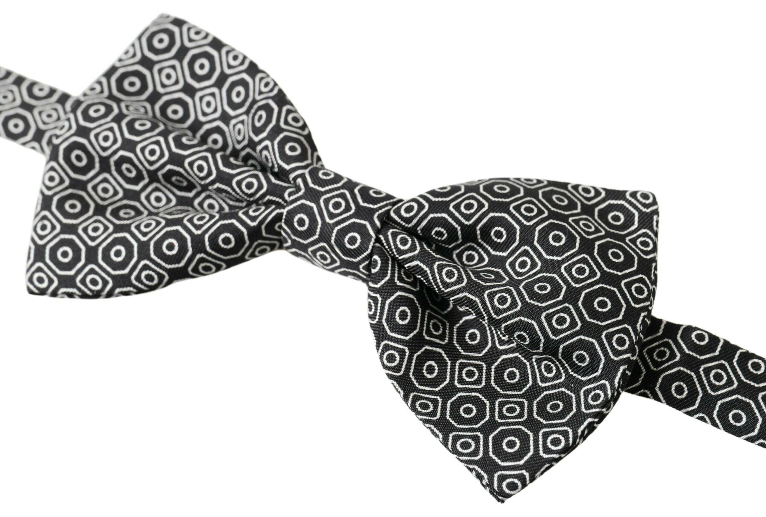Dolce & Gabbana Black White Pattern Adjustable Neck Papillon Bow Tie -  Neckties, Men -  Dolce & Gabbana.