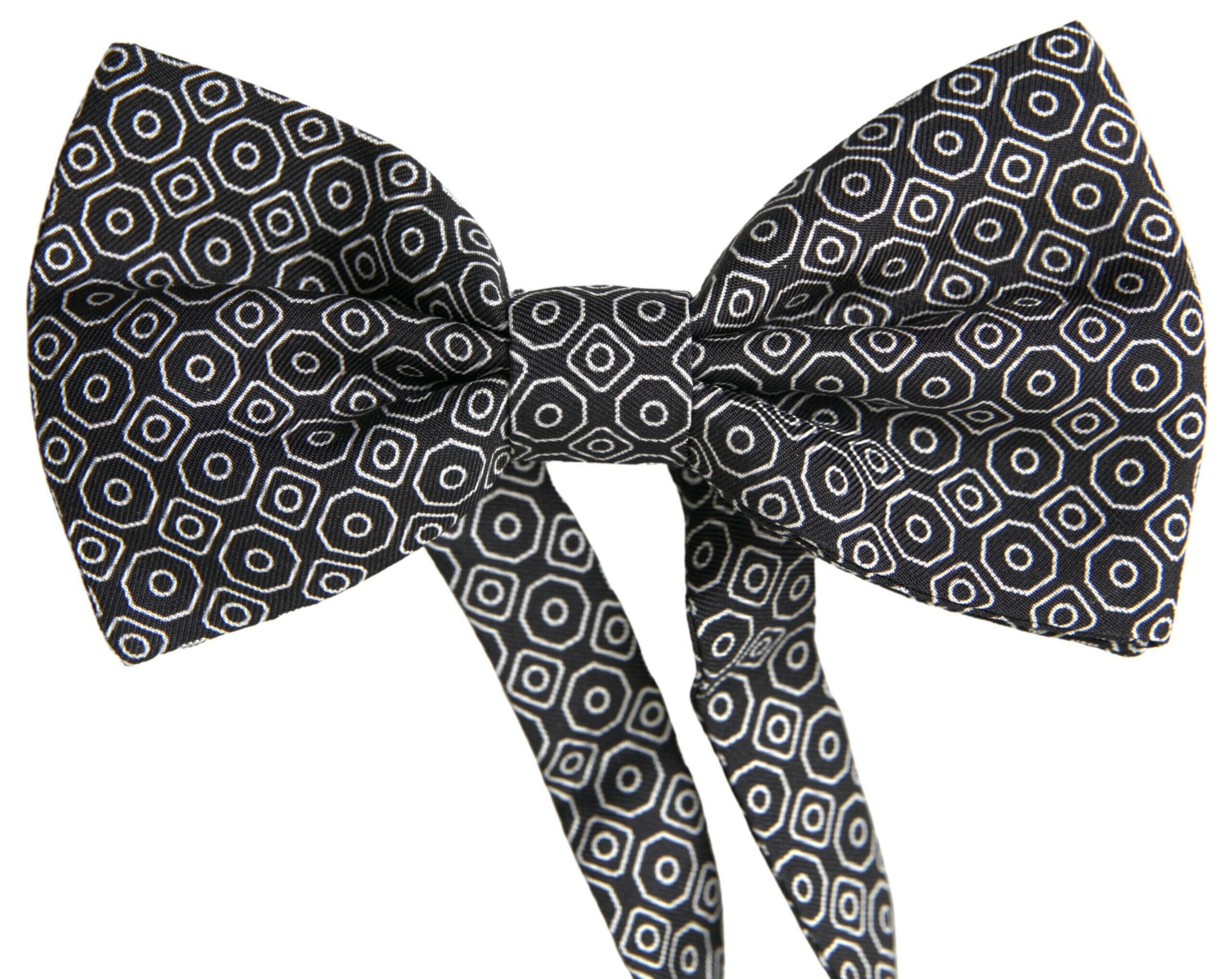 Dolce & Gabbana Black White Pattern Adjustable Neck Papillon Bow Tie -  Neckties, Men -  Dolce & Gabbana.