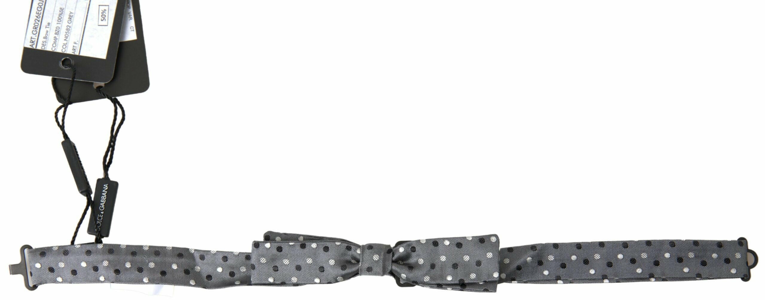 Dolce & Gabbana Gray Polka Dot Silk Adjustable Men Neck Papillon Bow Tie -  Neckties, Men -  Dolce & Gabbana.