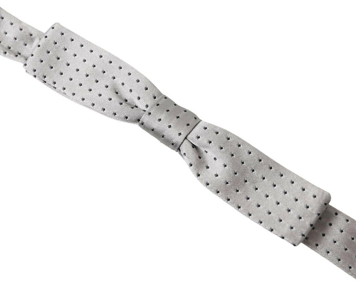 Dolce & Gabbana Gray Dotted Silk Adjustable Men Neck Papillon Bow Tie -  Neckties, Men -  Dolce & Gabbana.