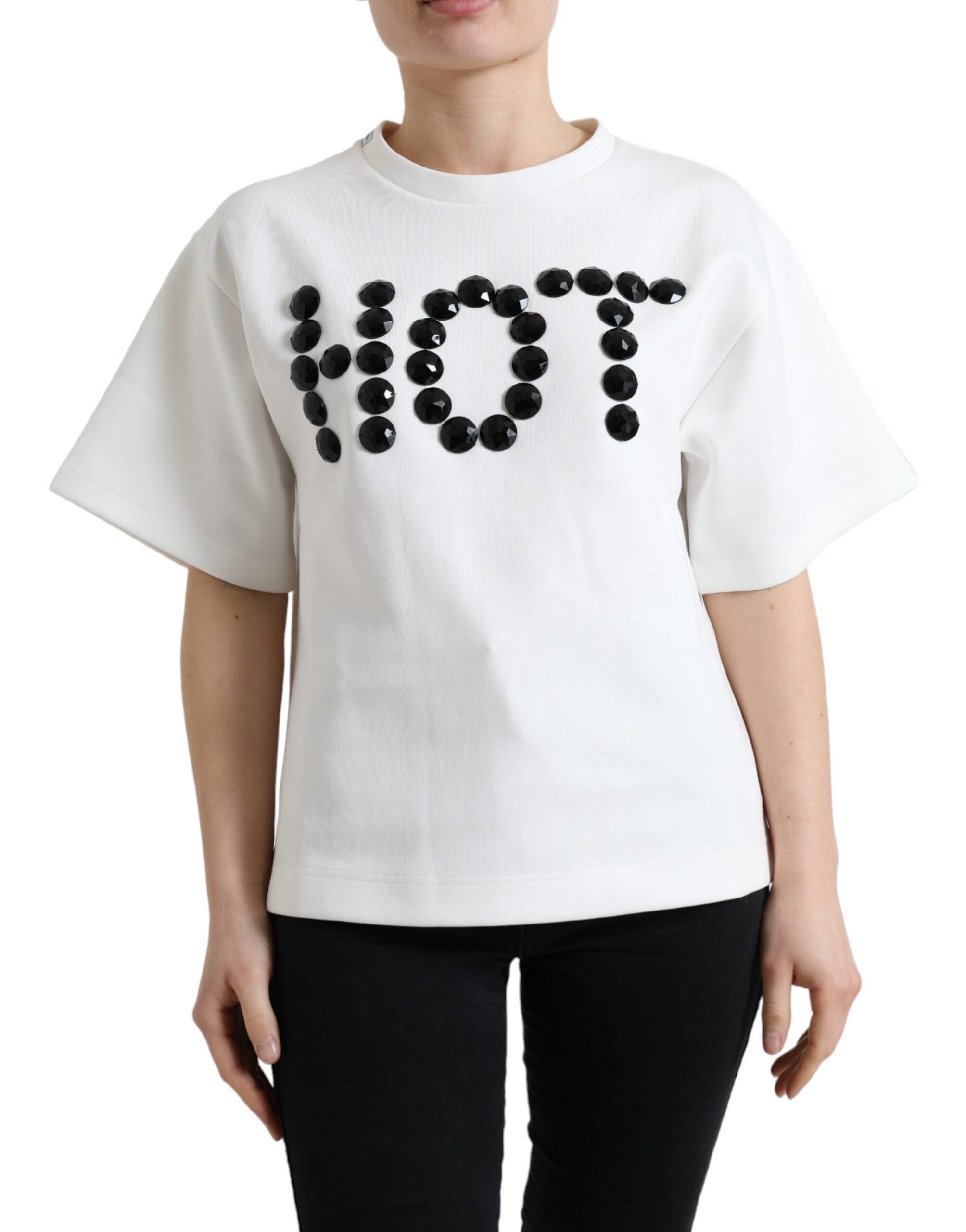 Dolce & Gabbana T-shirt White Cotton Stretch Black HOT Crystal -   -  Dolce & Gabbana.