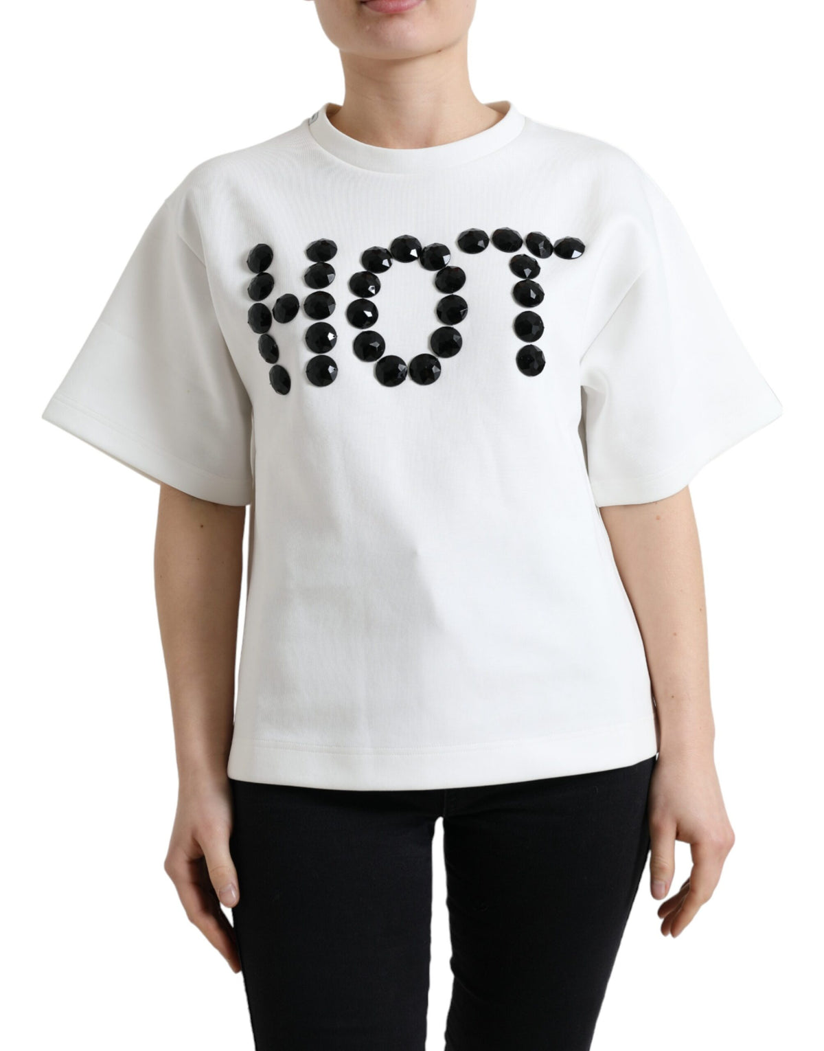 Dolce & Gabbana T-shirt White Cotton Stretch Black HOT Crystal -   -  Dolce & Gabbana.