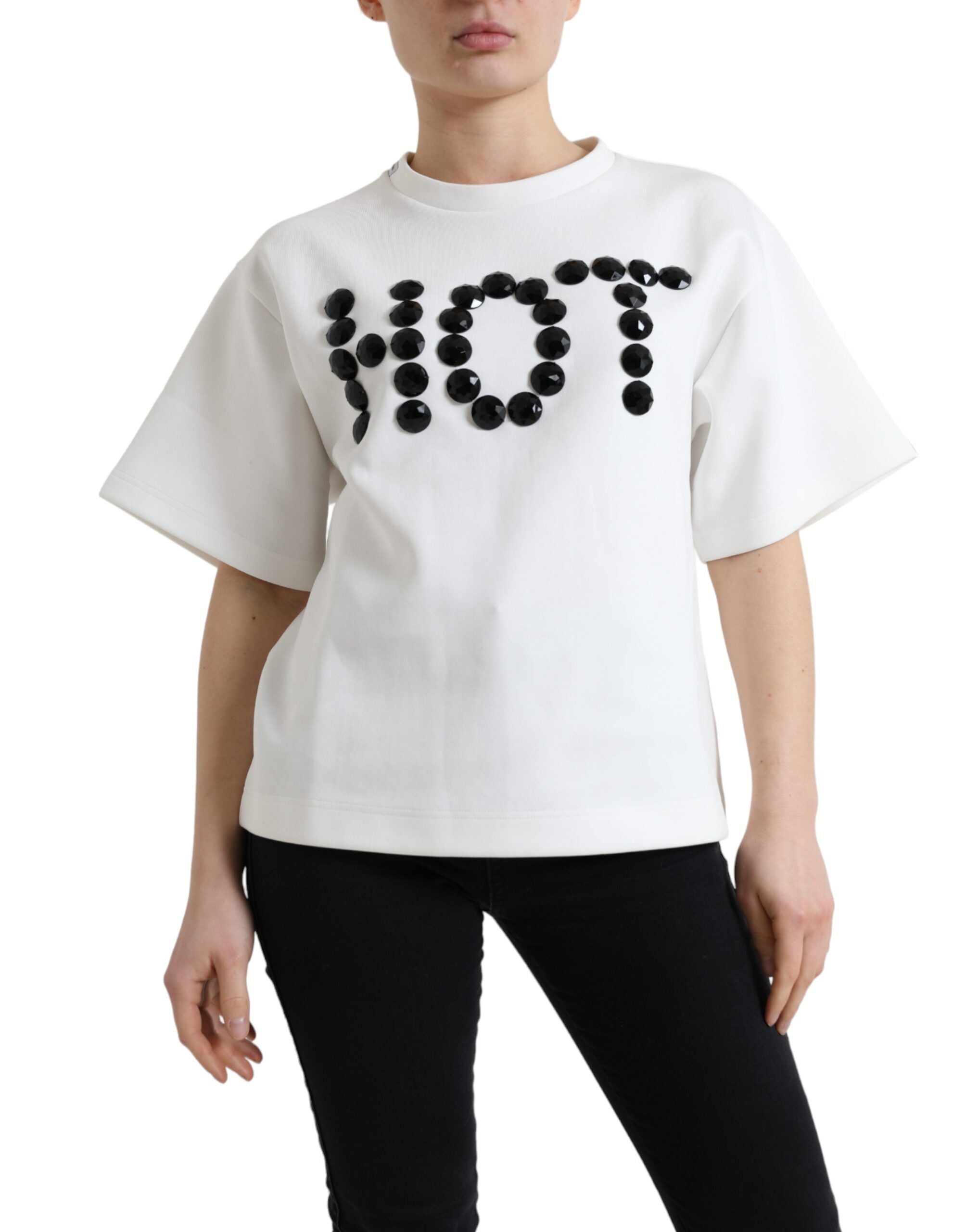 Dolce & Gabbana T-shirt White Cotton Stretch Black HOT Crystal -   -  Dolce & Gabbana.