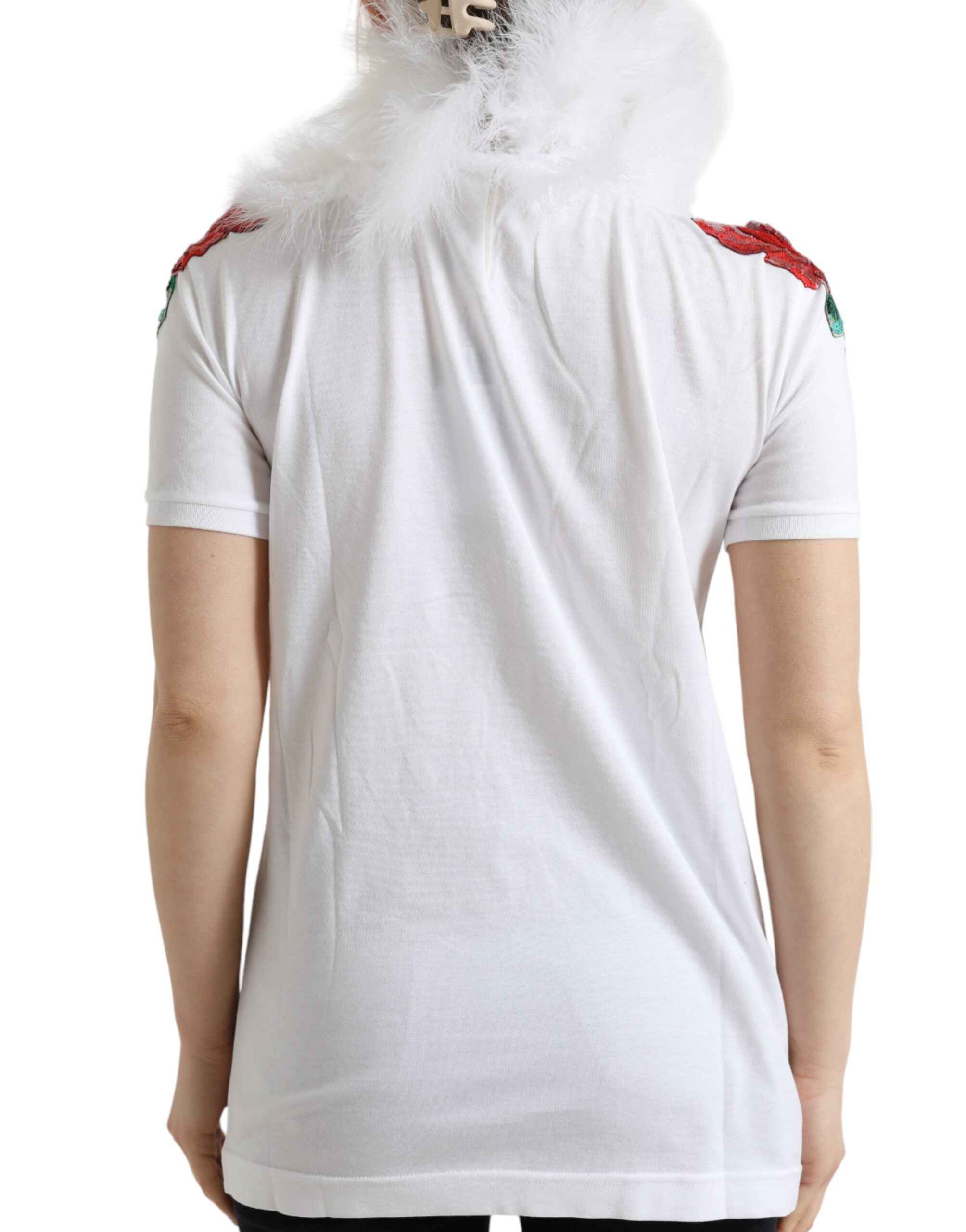 Dolce & Gabbana White Cotton Christmas Sequin Fur T-shirt -   -  Dolce & Gabbana.