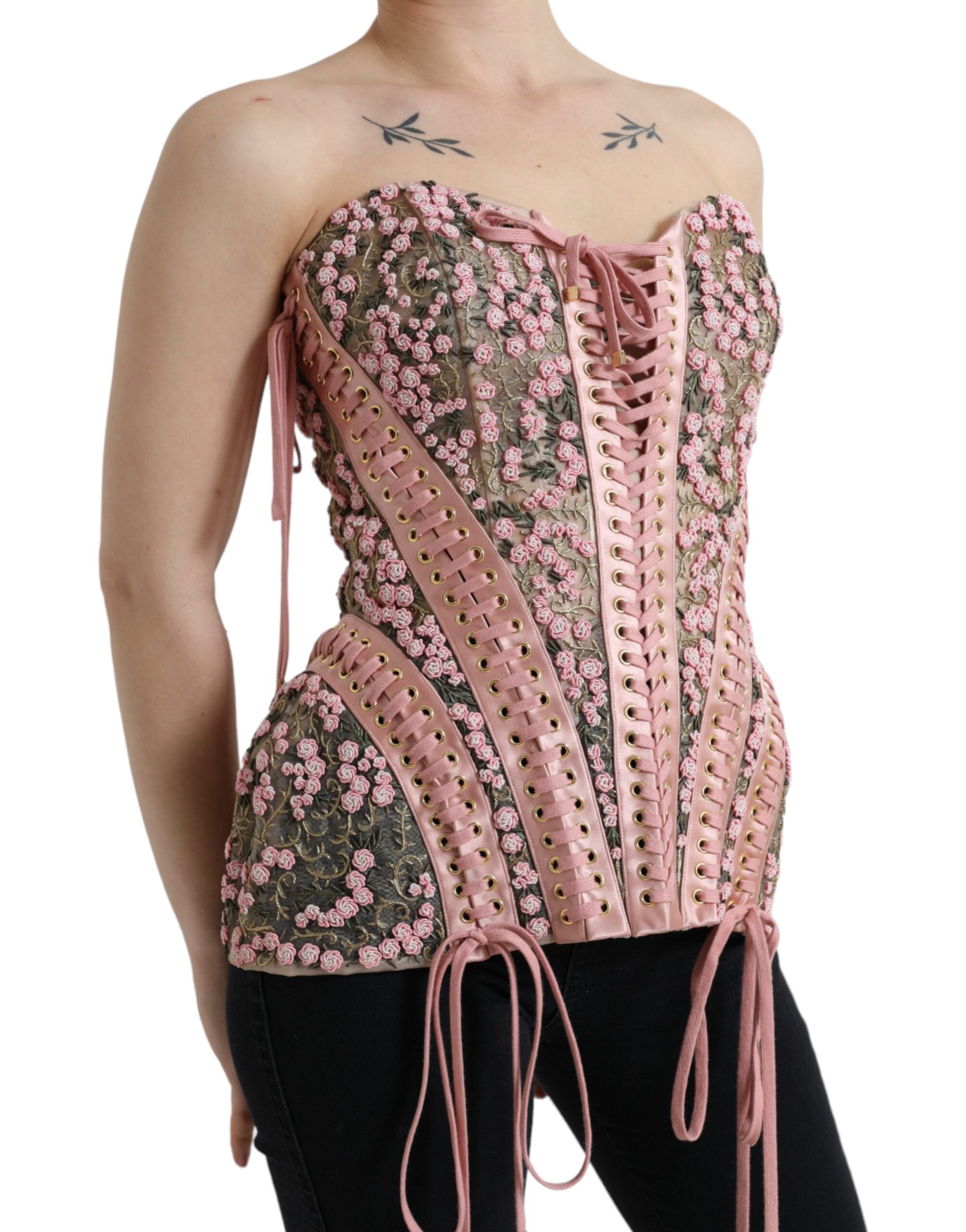 Dolce & Gabbana Pink Floral Applique Bustier Corset Top -   -  Dolce & Gabbana.