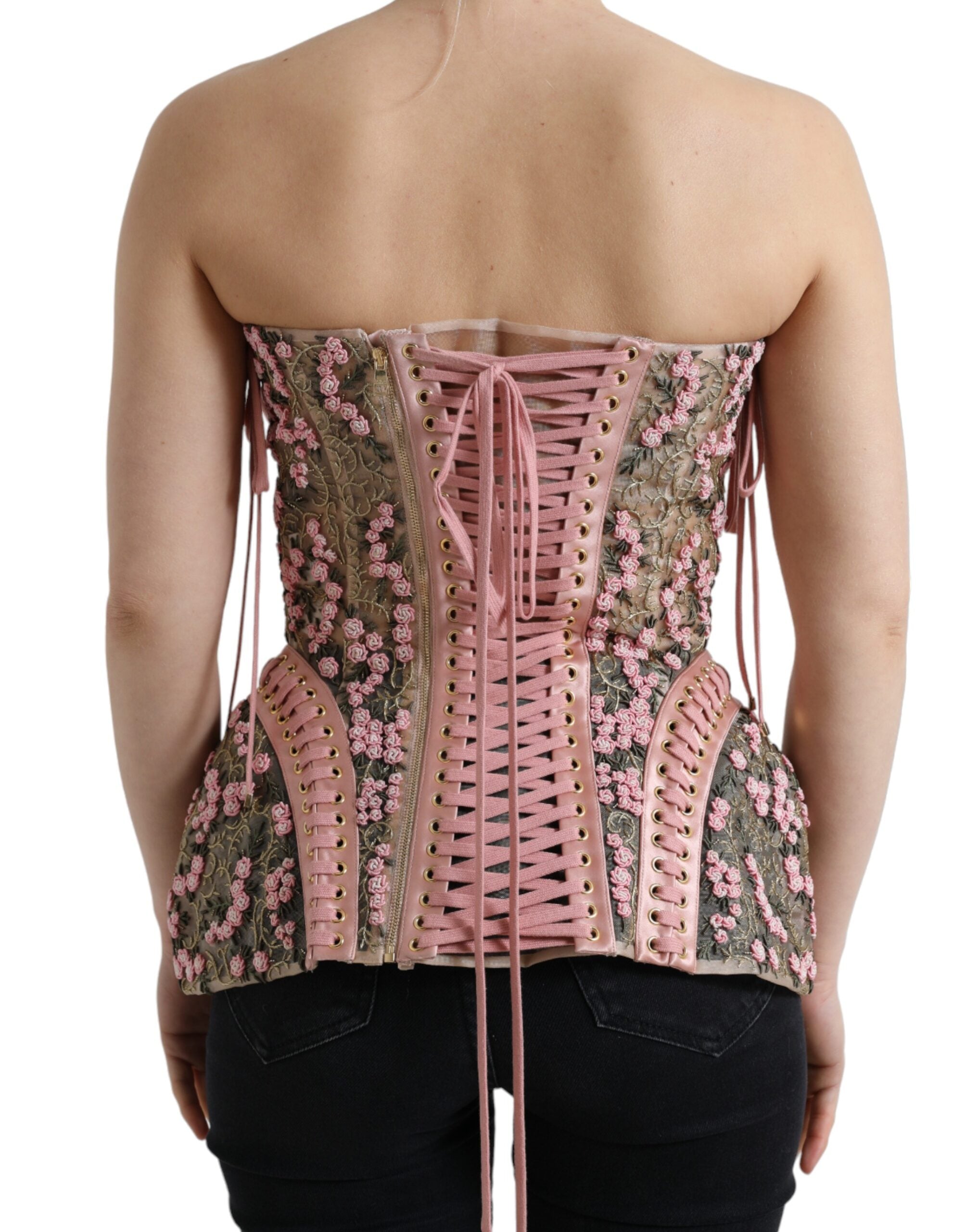 Dolce & Gabbana Pink Floral Applique Bustier Corset Top -   -  Dolce & Gabbana.