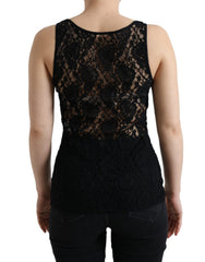 Dolce & Gabbana Black Logo Stripe Lace Sleeveless Tank Top -   -  Dolce & Gabbana.