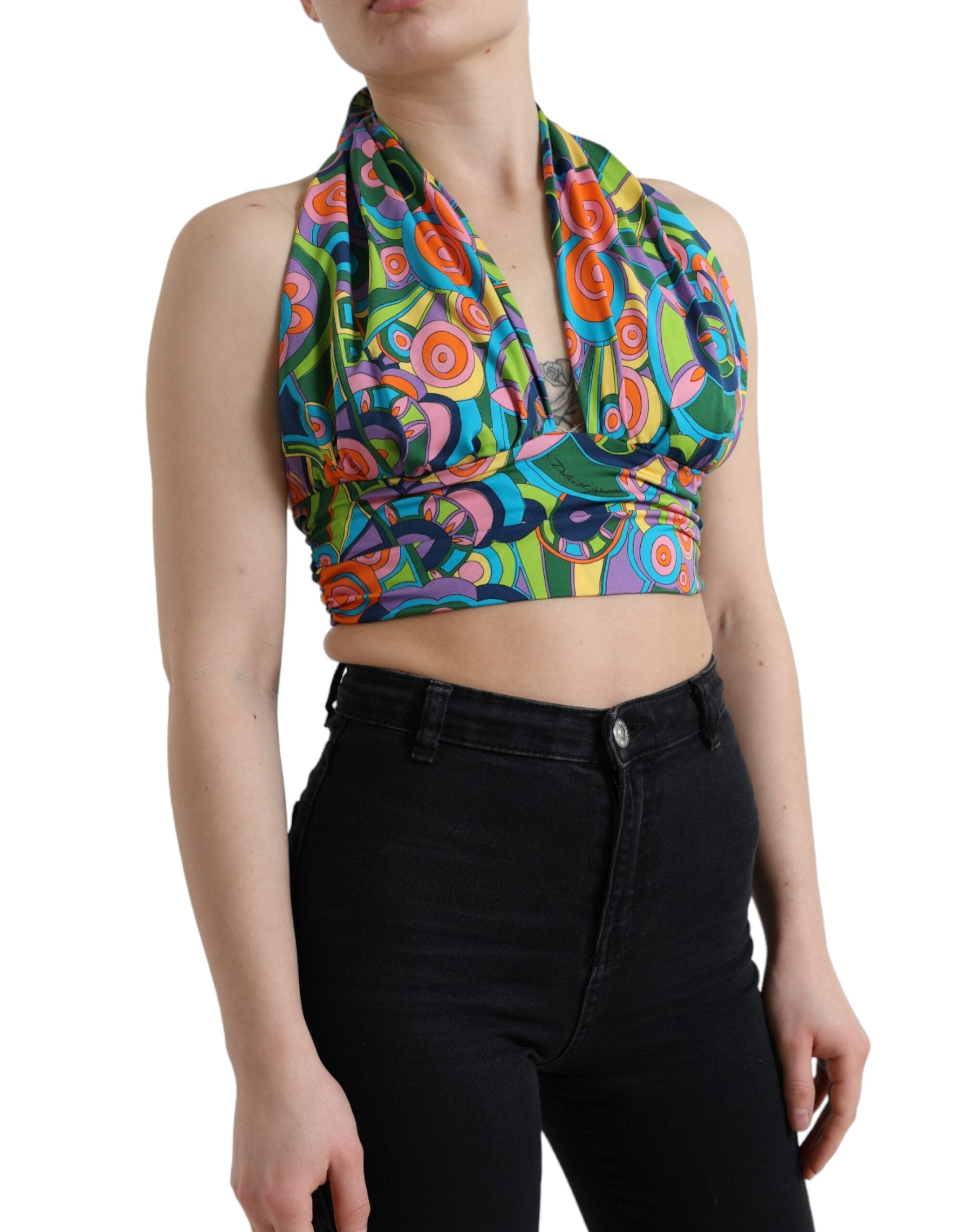 Dolce & Gabbana Multicolor Halter Sleeveless Cropped Tank Top -   -  Dolce & Gabbana.