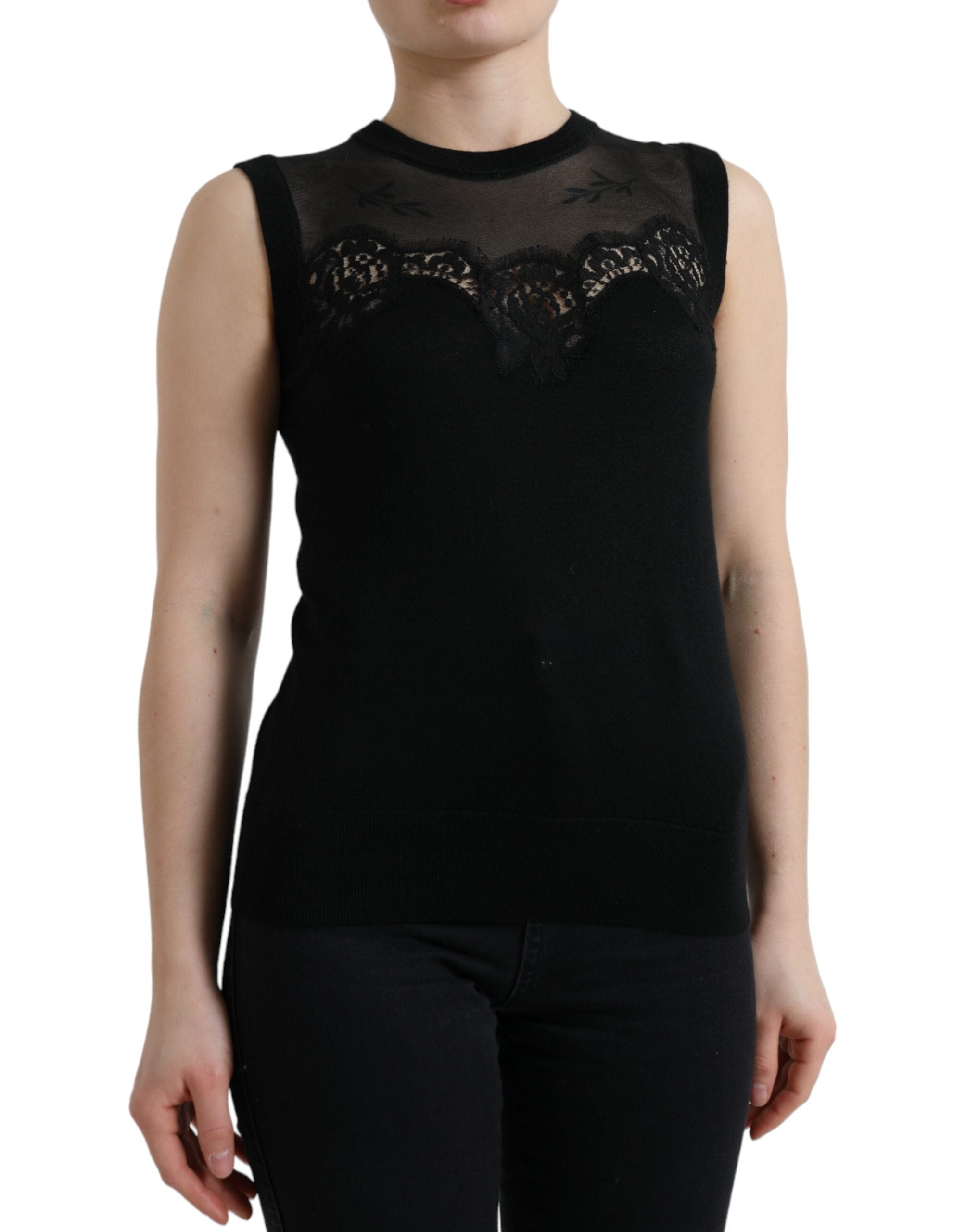 Dolce & Gabbana Black Cashmere Lace Trim Sleeveless Tank Top -   -  Dolce & Gabbana.
