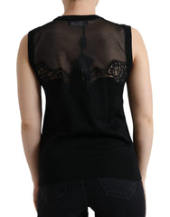 Dolce & Gabbana Black Cashmere Lace Trim Sleeveless Tank Top -   -  Dolce & Gabbana.