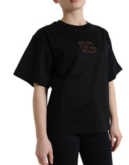 Dolce & Gabbana Black Cotton DG Crystal Crewneck Tee T-shirt -   -  Dolce & Gabbana.