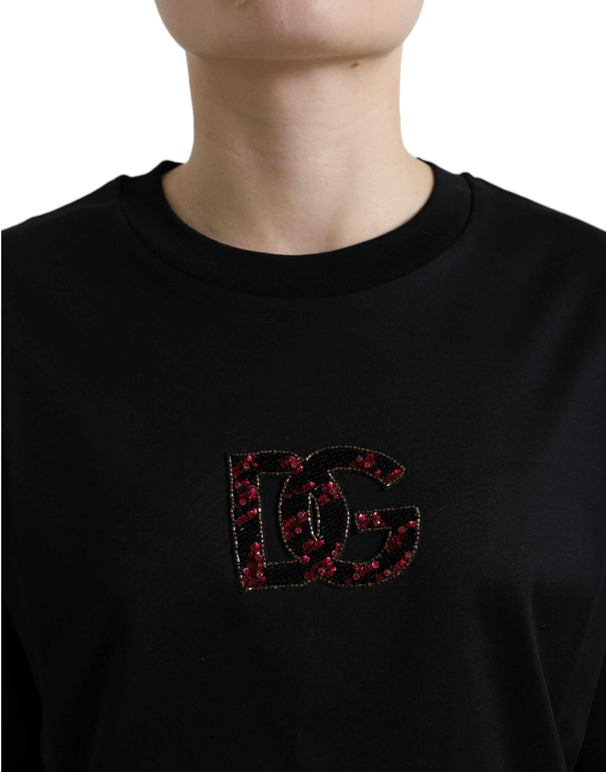 Dolce & Gabbana Black Cotton DG Crystal Crewneck Tee T-shirt -   -  Dolce & Gabbana.