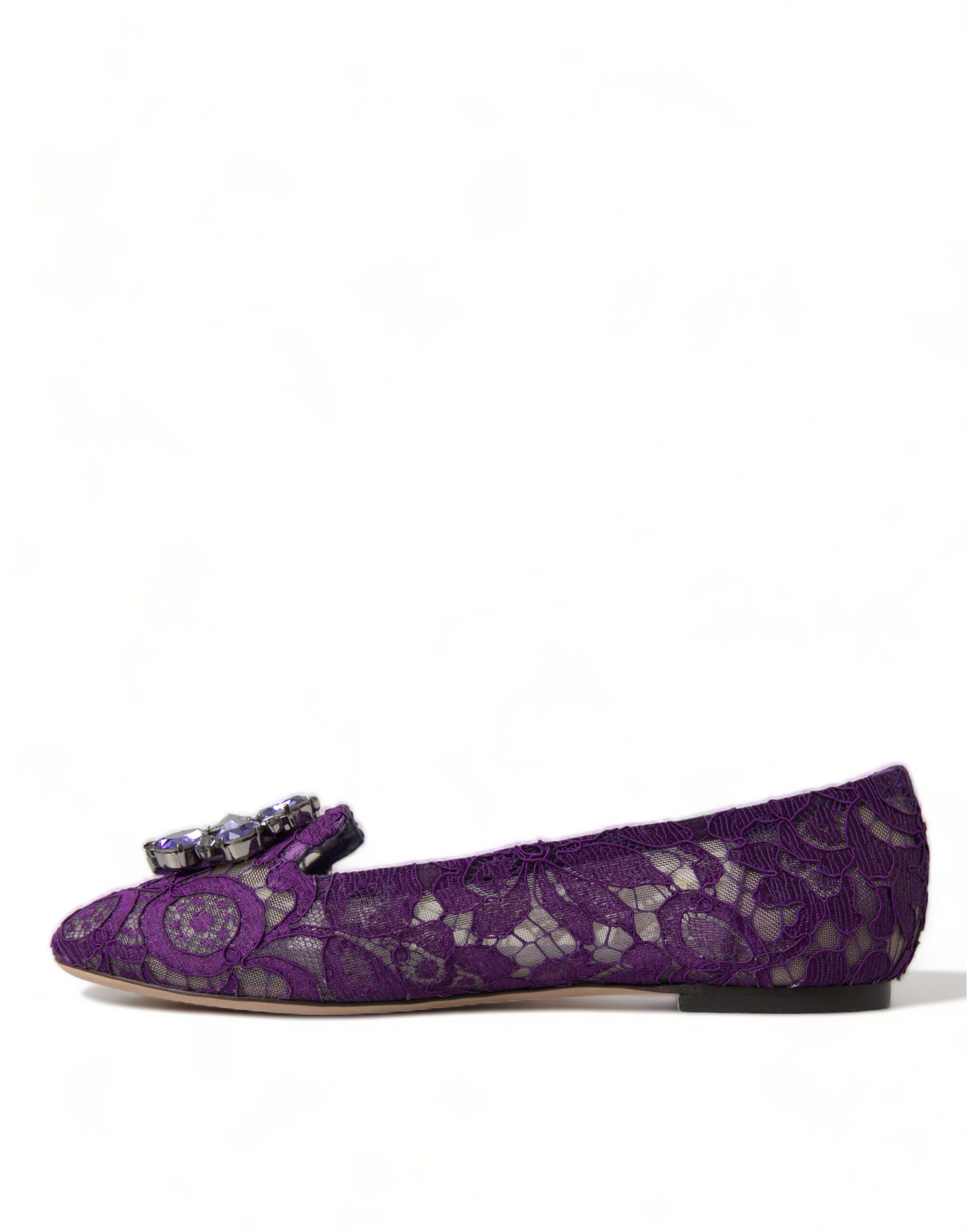 Dolce & Gabbana Purple Vally Taormina Lace Crystals Flats Shoes -   -  Dolce & Gabbana.
