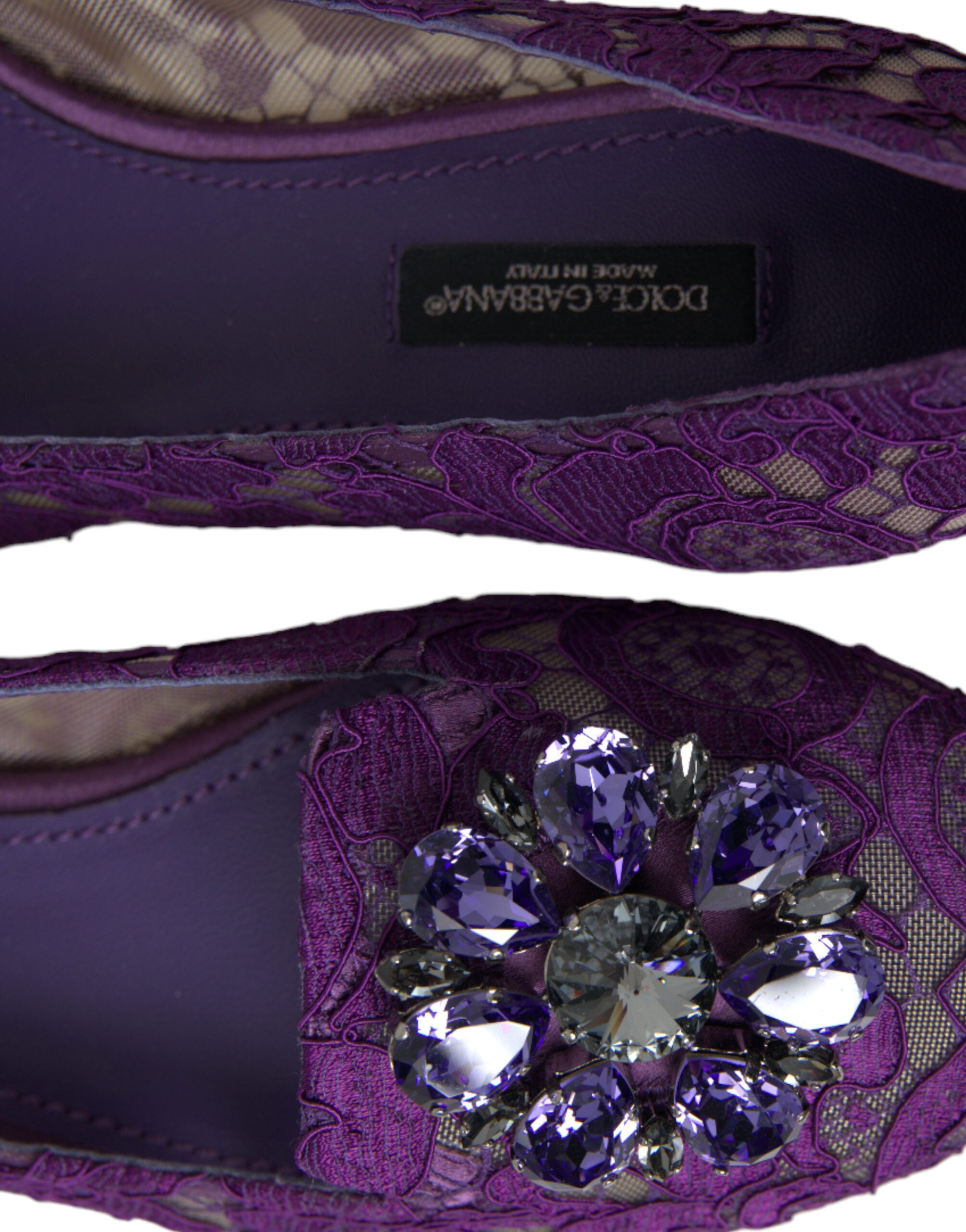 Dolce & Gabbana Purple Vally Taormina Lace Crystals Flats Shoes -   -  Dolce & Gabbana.