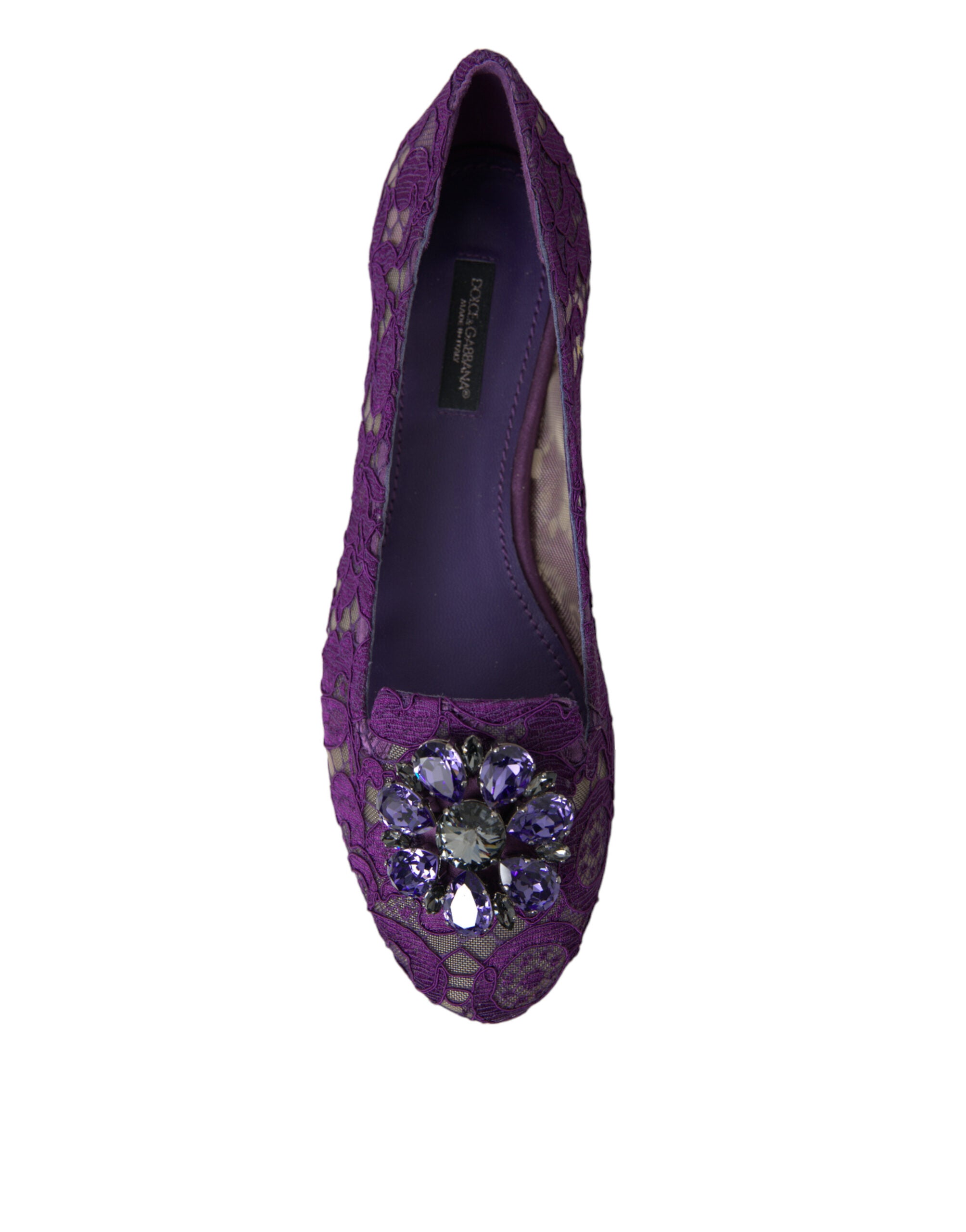 Dolce & Gabbana Purple Vally Taormina Lace Crystals Flats Shoes -   -  Dolce & Gabbana.