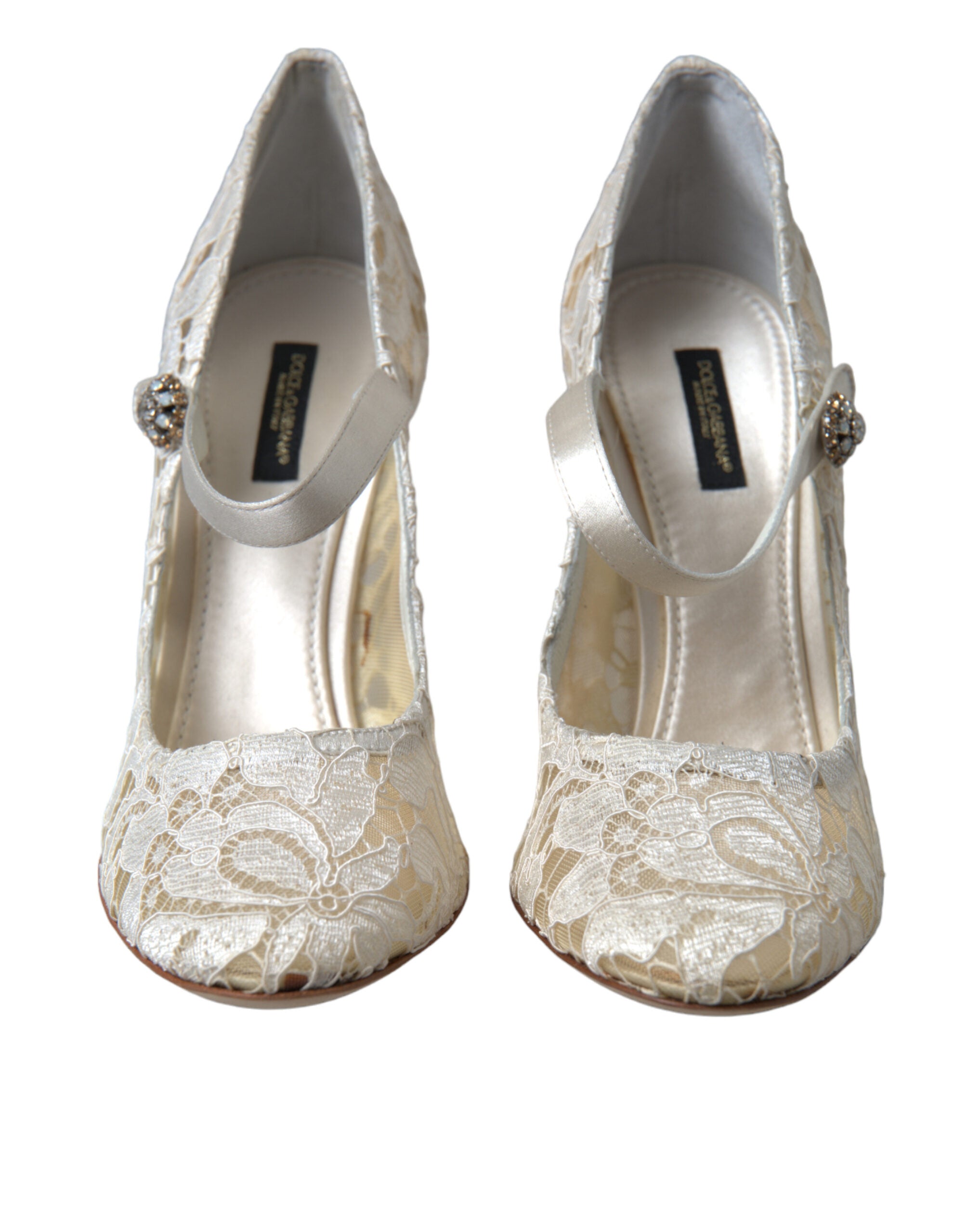 Dolce & Gabbana White Lace Crystals Heels Sandals Shoes -   -  Dolce & Gabbana.