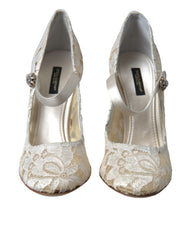 Dolce & Gabbana White Lace Crystals Heels Sandals Shoes -   -  Dolce & Gabbana.