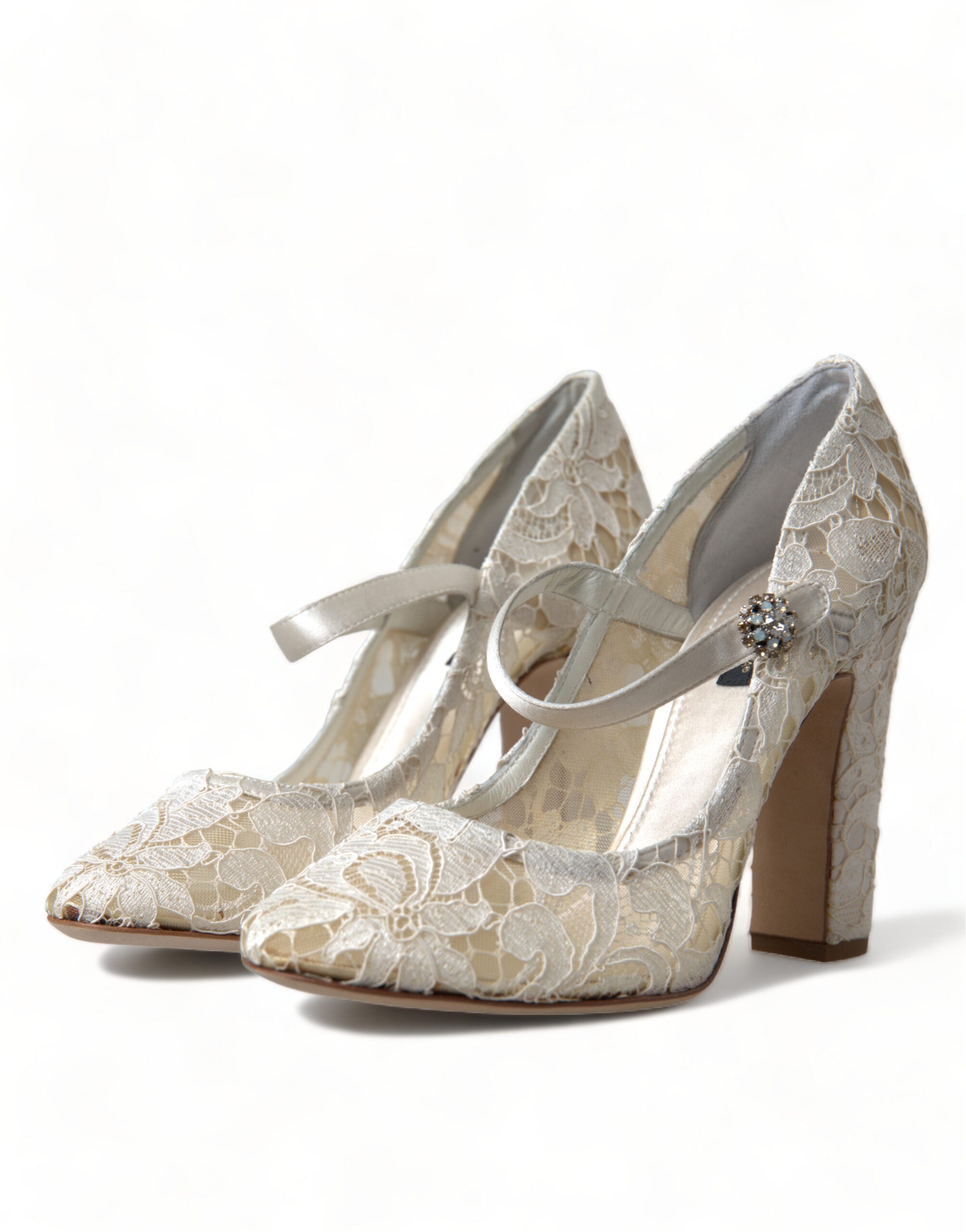 Dolce & Gabbana White Lace Crystals Heels Sandals Shoes -   -  Dolce & Gabbana.
