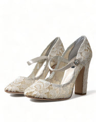 Dolce & Gabbana White Lace Crystals Heels Sandals Shoes -   -  Dolce & Gabbana.