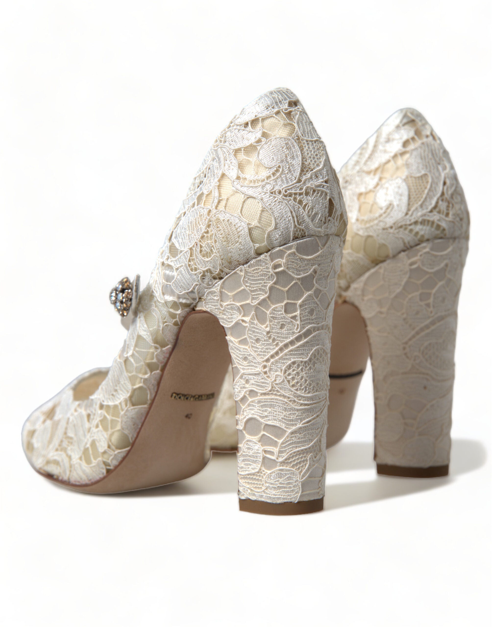 Dolce & Gabbana White Lace Crystals Heels Sandals Shoes -   -  Dolce & Gabbana.