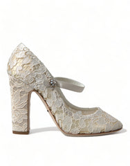Dolce & Gabbana White Lace Crystals Heels Sandals Shoes -   -  Dolce & Gabbana.