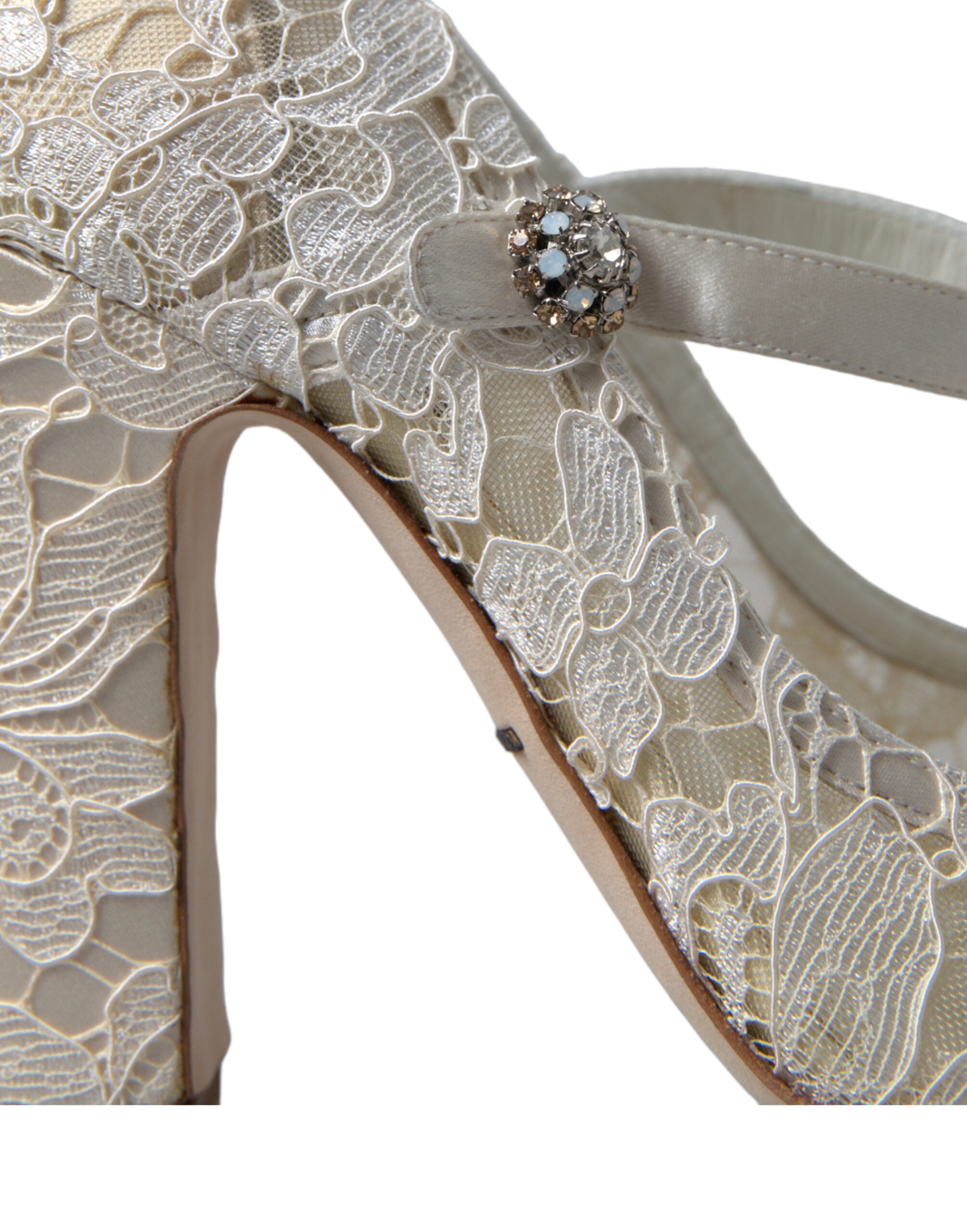 Dolce & Gabbana White Lace Crystals Heels Sandals Shoes -   -  Dolce & Gabbana.