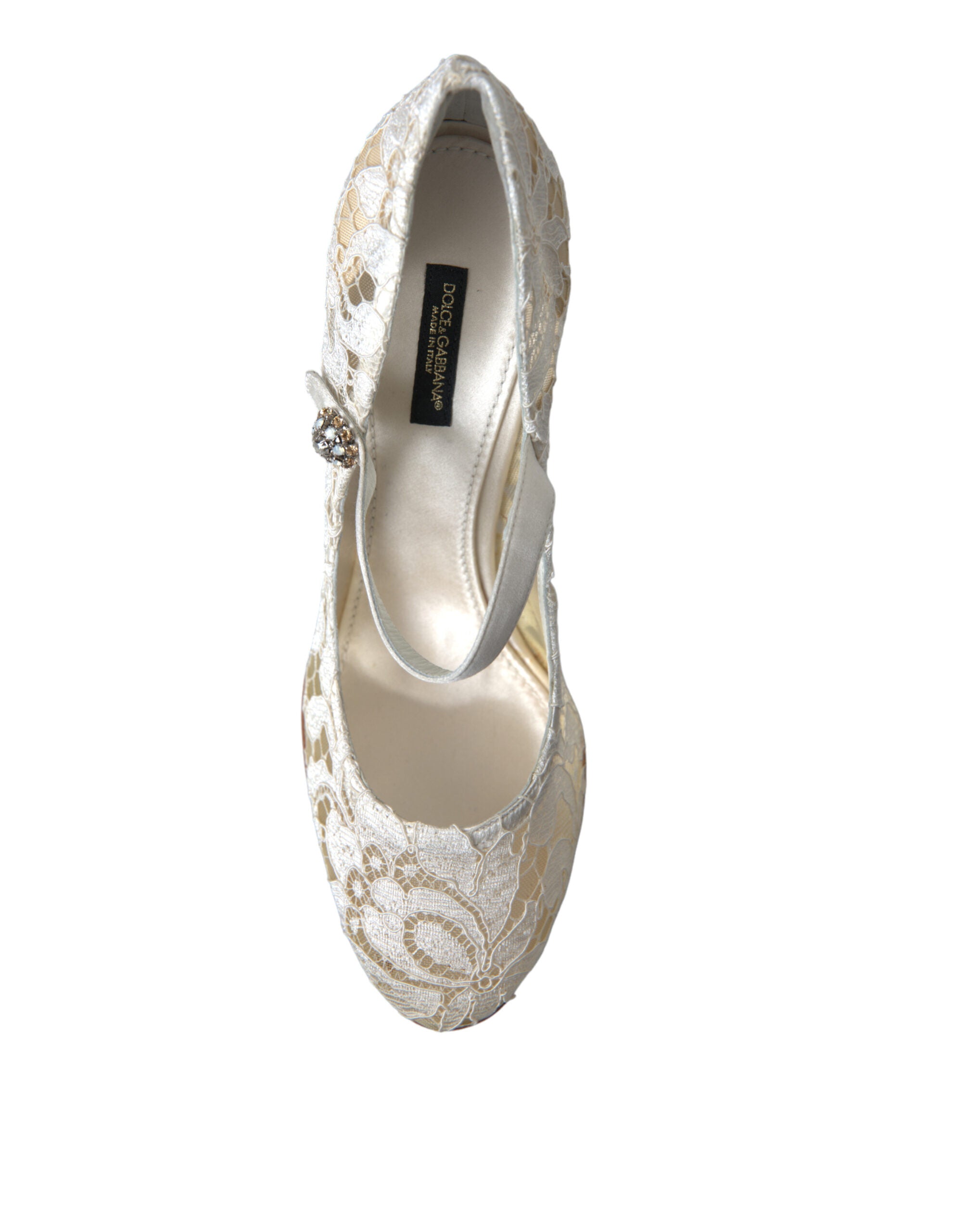 Dolce & Gabbana White Lace Crystals Heels Sandals Shoes -   -  Dolce & Gabbana.
