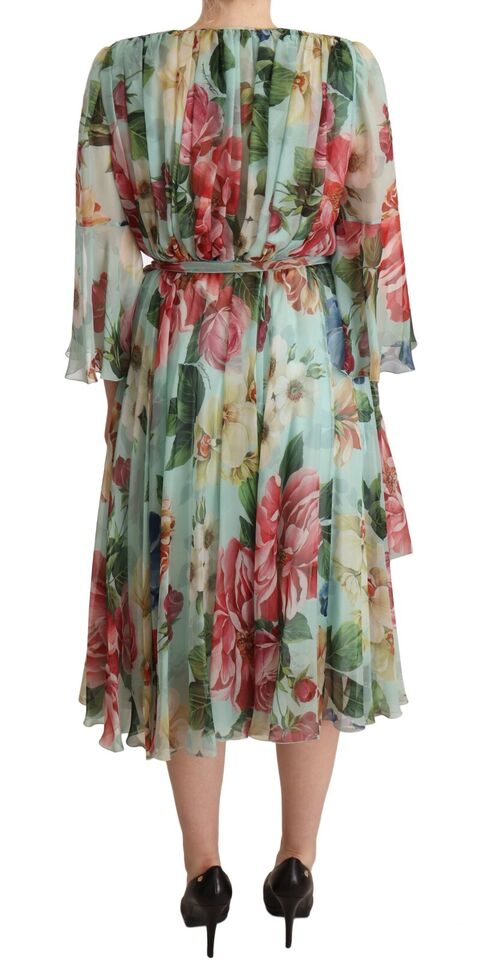 Dolce & Gabbana Multicolor Green Floral Silk Wrap Midi Dress -   -  Dolce & Gabbana.
