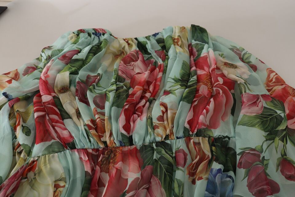 Dolce & Gabbana Multicolor Green Floral Silk Wrap Midi Dress -   -  Dolce & Gabbana.