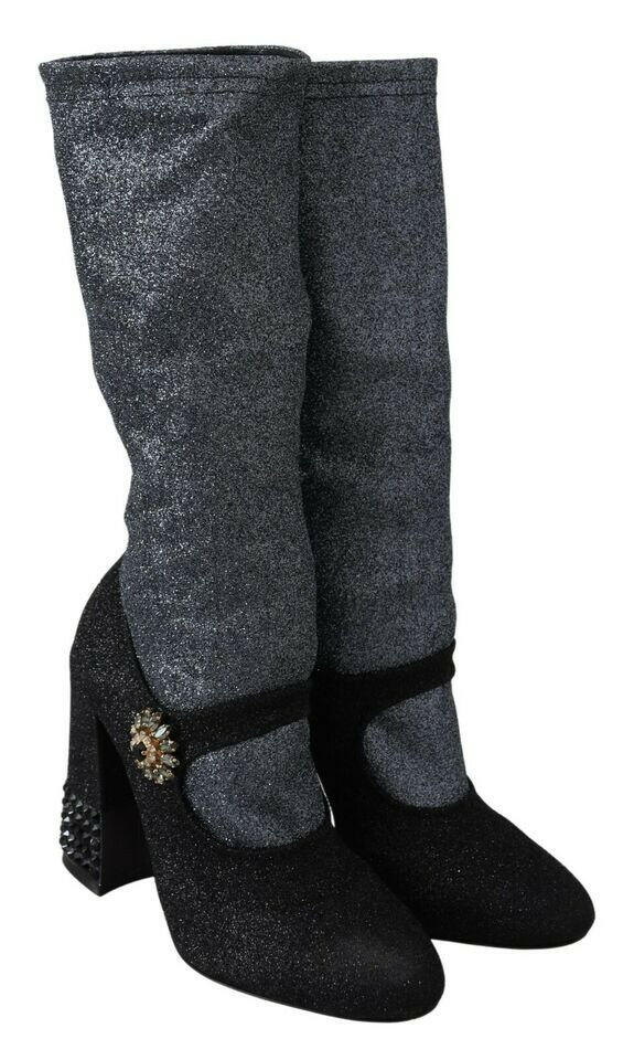 Dolce & Gabbana Black Crystal Mary Janes Booties Shoes -   -  Dolce & Gabbana.