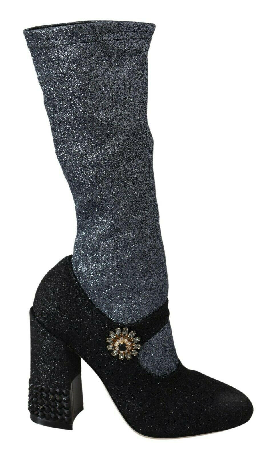 Dolce & Gabbana Black Crystal Mary Janes Booties Shoes -   -  Dolce & Gabbana.