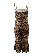 Dolce & Gabbana Brown Leopard Print Ruched Midi Dress -   -  Dolce & Gabbana.