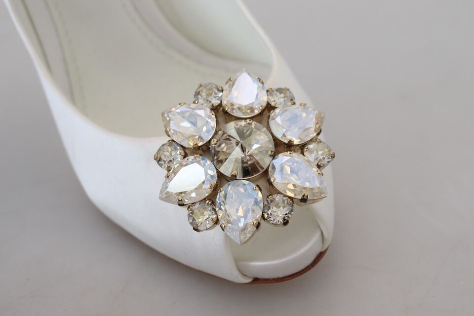 Dolce & Gabbana White Crystals Peep Toe Heel Satin Pumps -   -  Dolce & Gabbana.