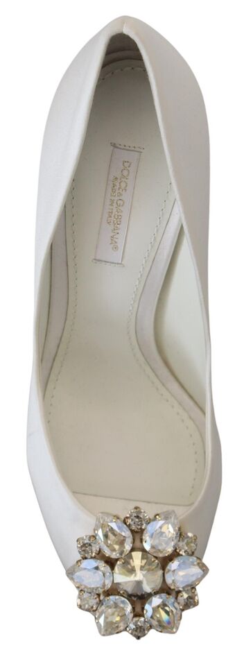 Dolce & Gabbana White Crystals Peep Toe Heel Satin Pumps -   -  Dolce & Gabbana.