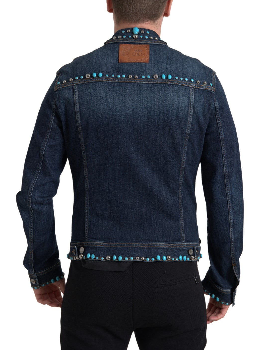 Dolce & Gabbana Blue Denim Turquoise Stones Studded Jacket -   -  Dolce & Gabbana.