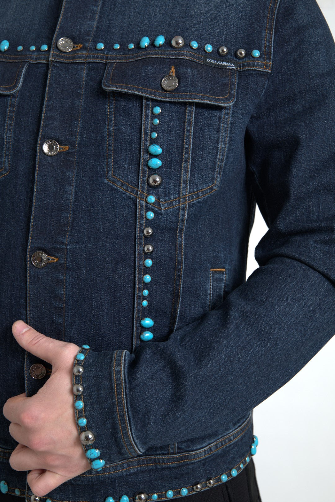 Dolce & Gabbana Blue Denim Turquoise Stones Studded Jacket -   -  Dolce & Gabbana.