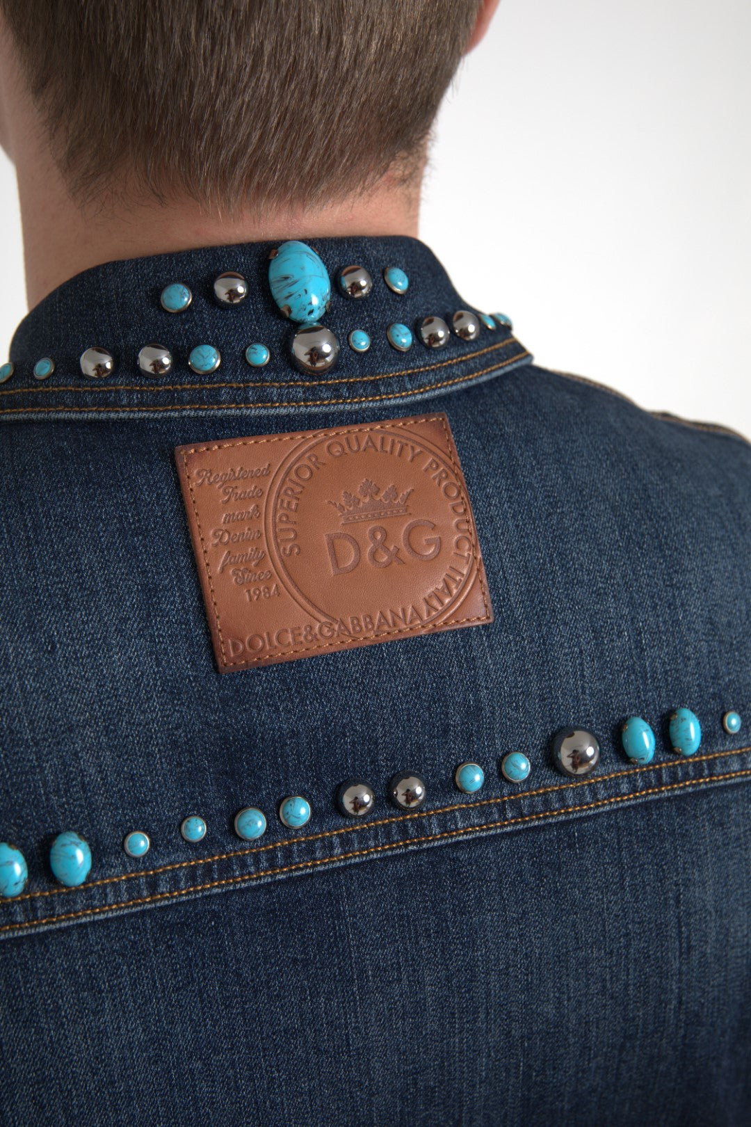Dolce & Gabbana Blue Denim Turquoise Stones Studded Jacket -   -  Dolce & Gabbana.