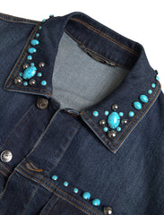 Dolce & Gabbana Blue Denim Turquoise Stones Studded Jacket -   -  Dolce & Gabbana.