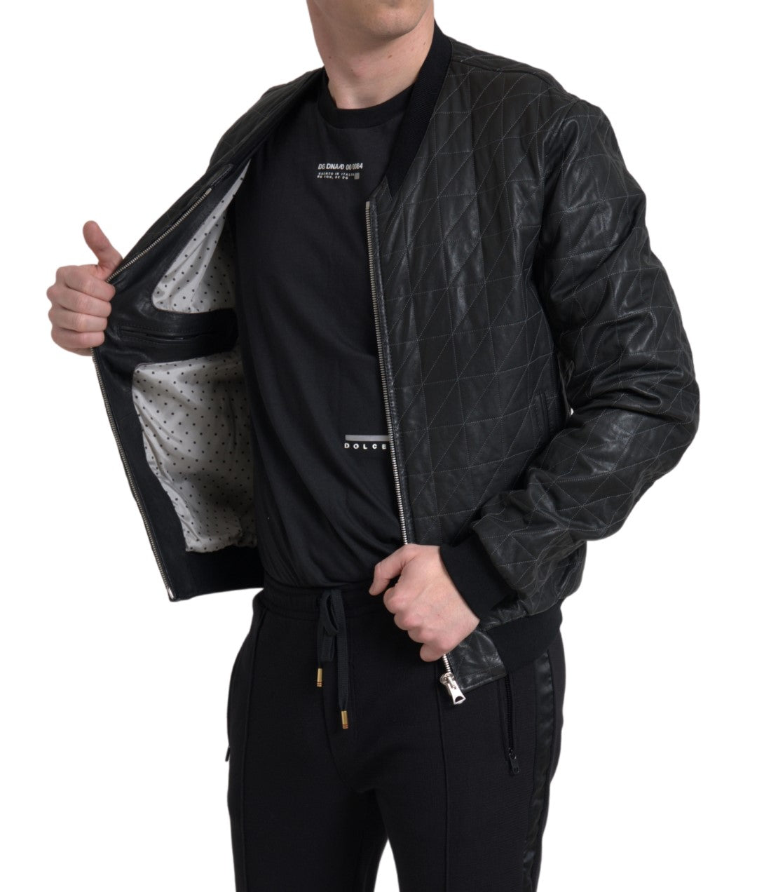Dolce & Gabbana Black Leather Full Zip Bomber Coat Jacket -   -  Dolce & Gabbana.